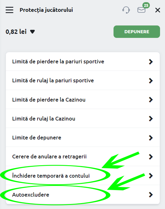 Betano - inchidere temporara a contului si autoexcludere
