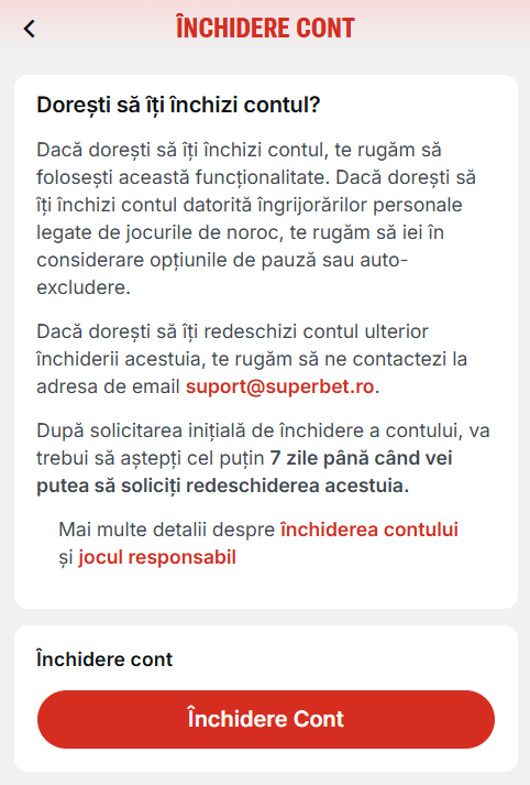 Inchidere cont Superbet